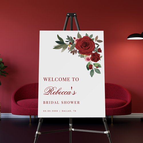 Crimson Red Vintage Rose Bridal Shower Welcome Foam Board
