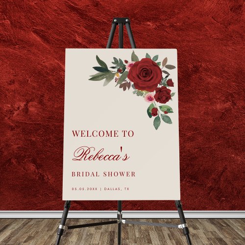 Crimson Red Vintage Rose Bridal Shower Welcome Foam Board