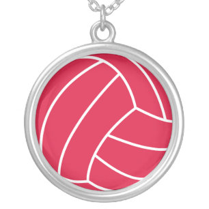 Crimson Red Volleyball Silver Plated Necklace