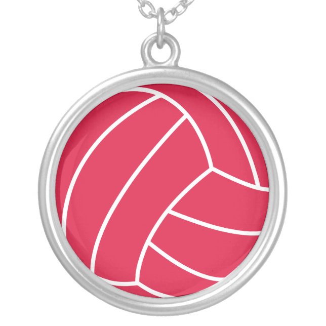 Crimson Red Volleyball Silver Plated Necklace (Front)