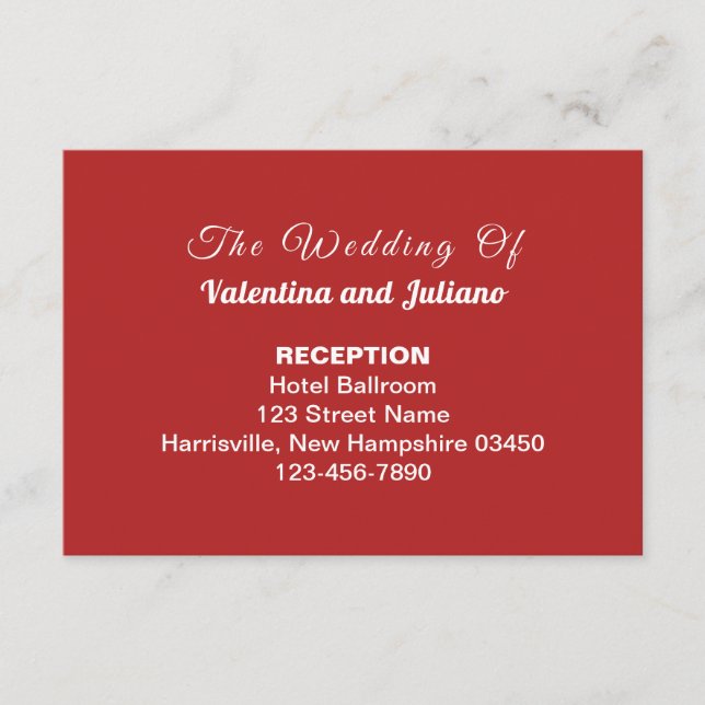 Crimson Red Wedding Reception Enclosure Card (Front)
