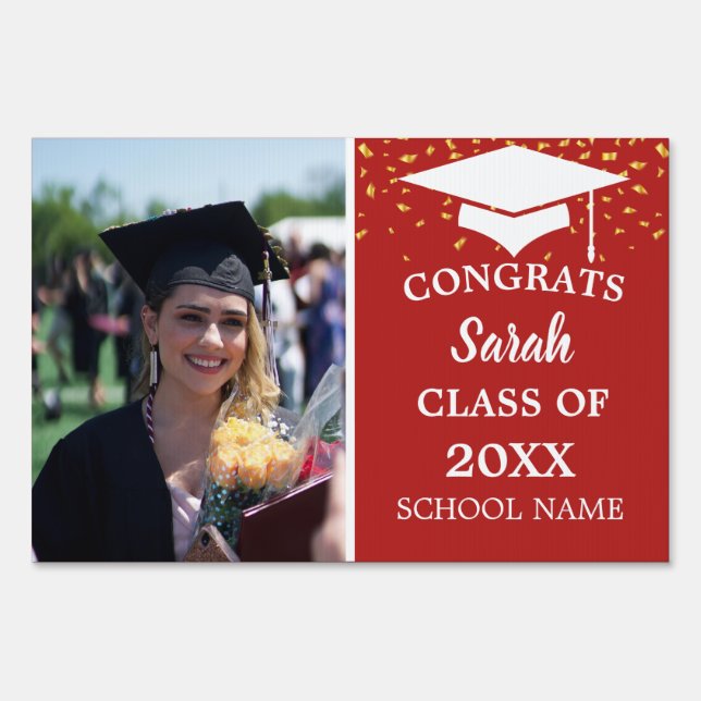 Crimson Red & White Graduation Photo Class Of 2023 Sign (Back)
