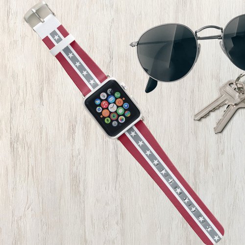 Crimson Red White  Gray Stars and Stripes  Apple Watch Band