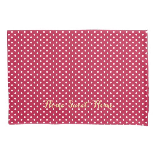 Crimson Red White Polka Dots Pattern Monogrammed Pillow Case