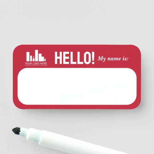 Crimson Red Your Logo Hello My Name Is Name Tag