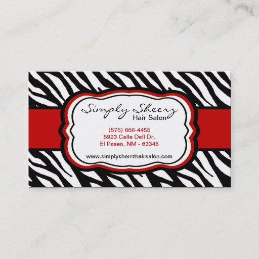 Customizable Crimson Red Zebra Print Hair Salon Business Card