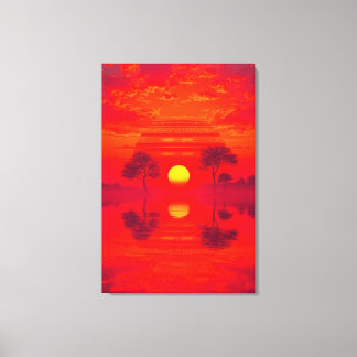 Crimson Reflection - Sunset over Lake Canvas Print