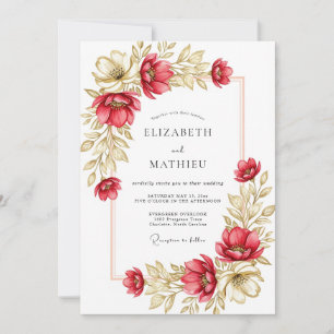 Crimson Regal Illustrative Autumn Wedding Invitation