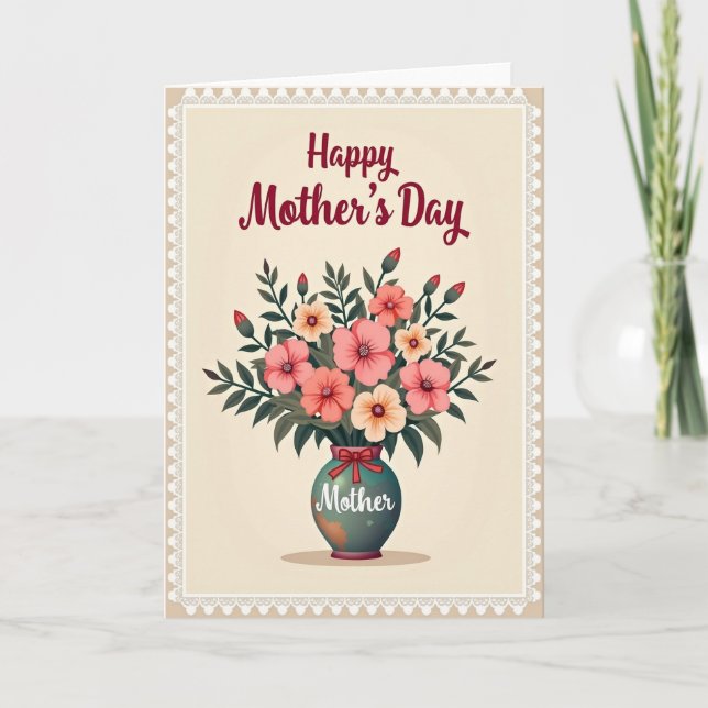 Crimson Ribbon Mothers Day Card (Front)