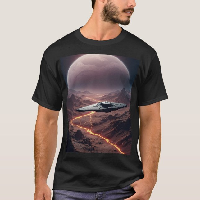 Crimson Rift: Starship over Alien Wastes T-Shirt (Front)