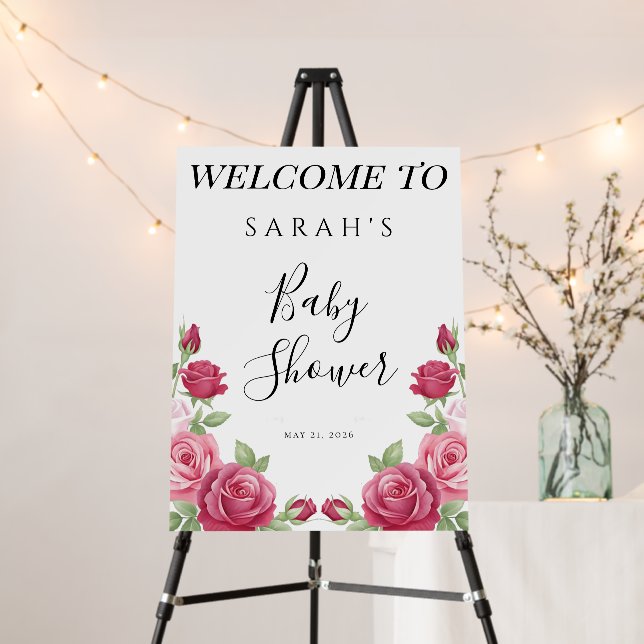 Crimson Rose Baby Shower Welcome Sign (In Situ (Stand))