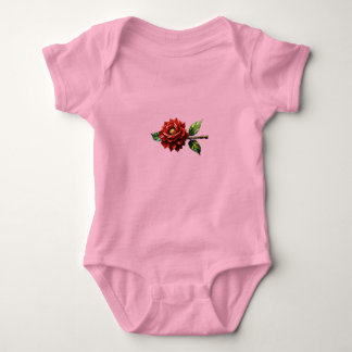 Crimson Rose Bloom – Botanical Clipart Baby Bodysuit