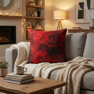 Crimson Rose Bouquet Romantic Throw Pillow