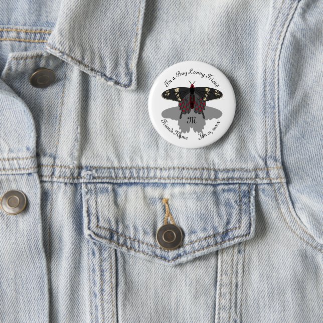 Crimson Rose Butterfly Shadow Monogram Button (In Situ)