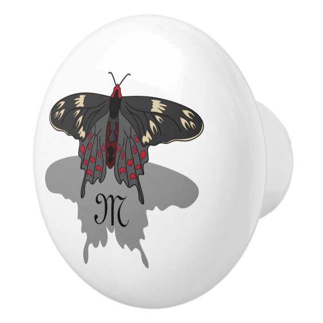 Crimson Rose Butterfly Shadow Monogram Ceramic Knob (Right)
