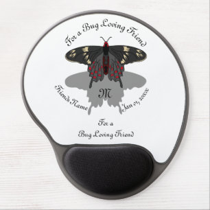 Crimson Rose Butterfly Shadow Monogram Gel Mouse Pad