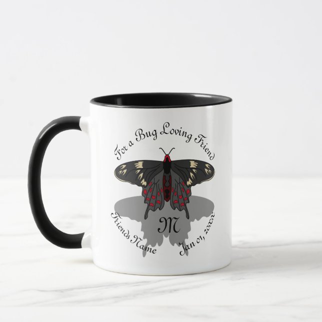 Crimson Rose Butterfly Shadow Monogram Mug (Left)