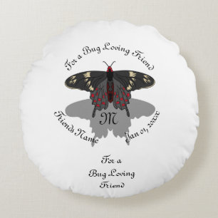 Crimson Rose Butterfly Shadow Monogram Round Pillow