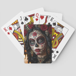 Crimson Rose Calavera – Elegant Day of the Dead Poker Cards