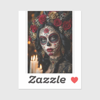 Crimson Rose Calavera – Elegant Day of the Dead Sticker
