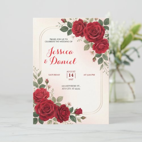 Crimson Rose Romantic Wedding Invitation