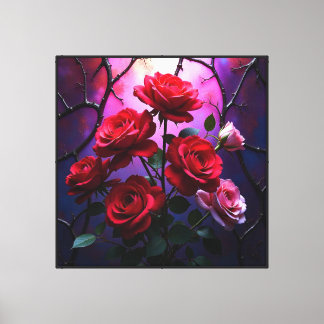 Crimson Rose Stained Glass Illustration Canvas Print