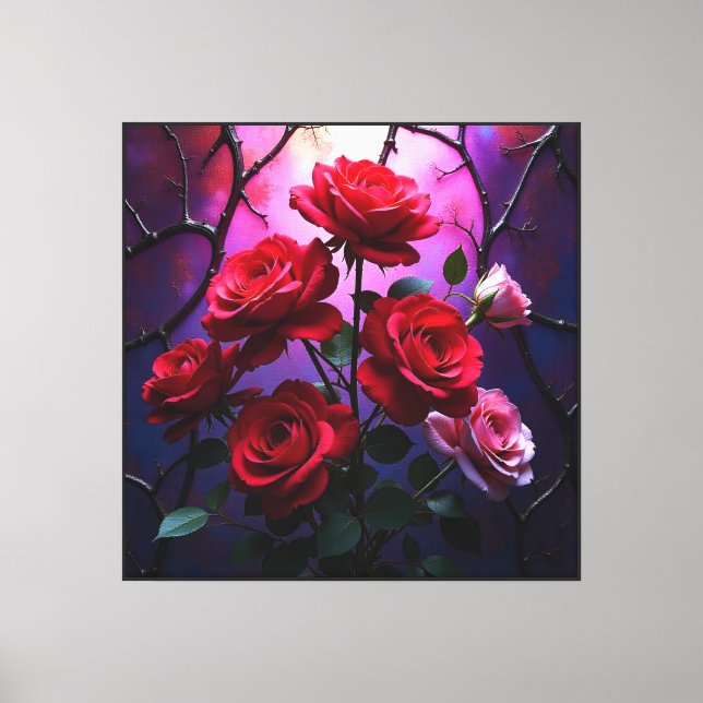 Crimson Rose Stained Glass Illustration Canvas Print (Front)