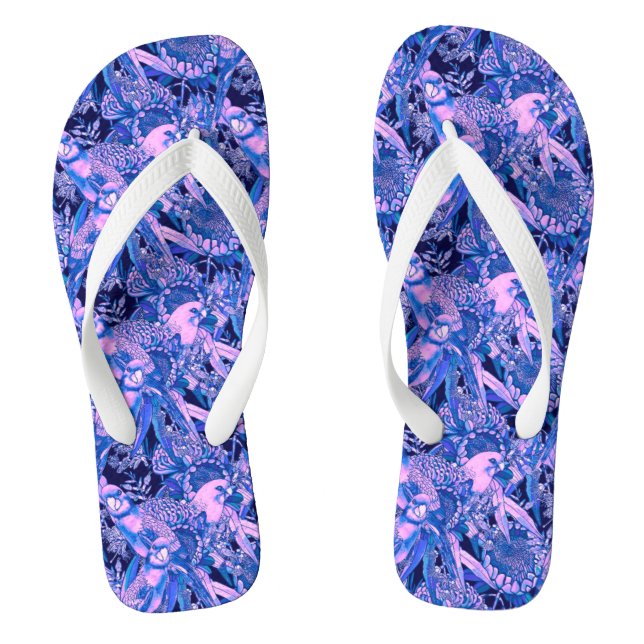 Crimson Rosella Tropical Blue Flip Flops (Footbed)