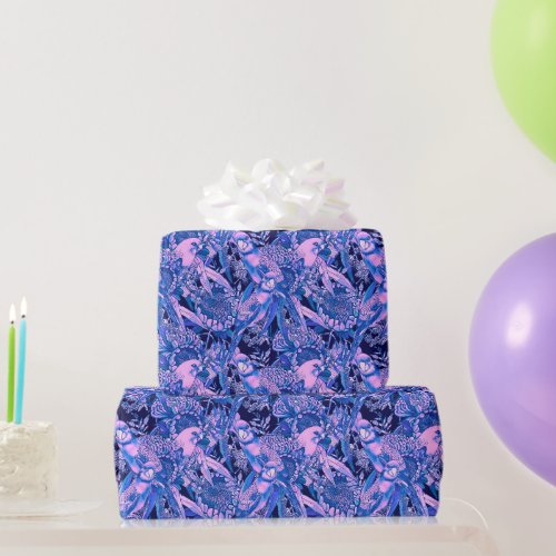 Crimson Rosella Tropical Blue Wrapping Paper