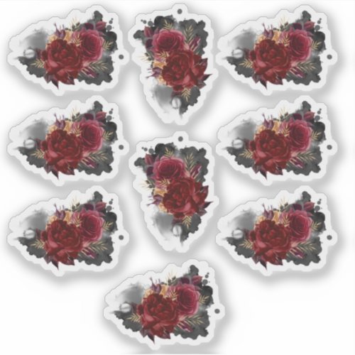 Crimson Roses  Black Ink Spills Sticker