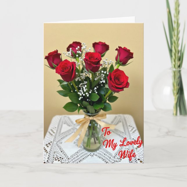 Crimson Roses Lovely Wife Card (Front)