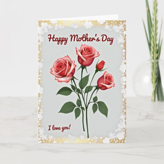 Crimson Roses Mothers Day Card (Front)