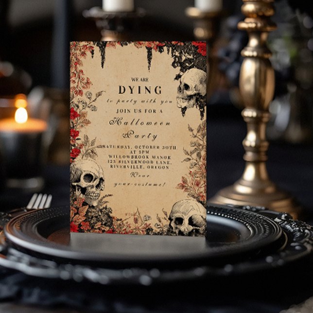 Crimson Roses & Skulls Halloween Gathering Invitation (Creator Uploaded)