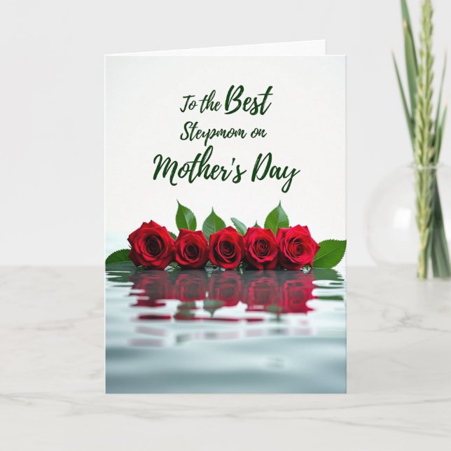 Crimson Roses Water Reflection Card (Front)