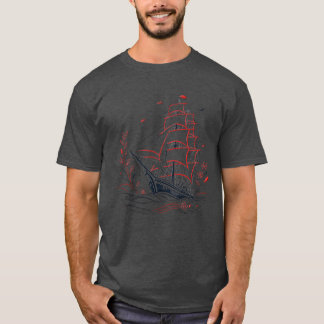 Crimson Sails Gothic Ship T-Shirt