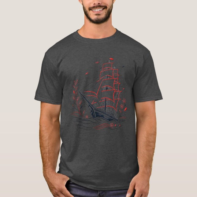Crimson Sails Gothic Ship T-Shirt (Front)