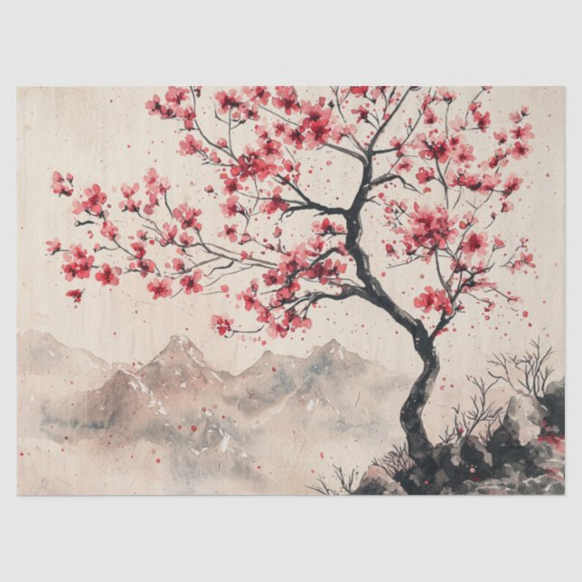 Crimson Sakura Mountain Serenity (1) Tissue Paper (Front)