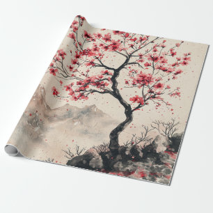 Crimson Sakura Mountain Serenity (1) Wrapping Paper