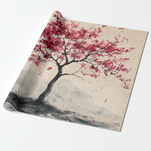 Crimson Sakura Mountain Serenity (2) Wrapping Paper