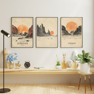Crimson Sands – Retro Wadi Rum Desert Travel Wall Art Sets