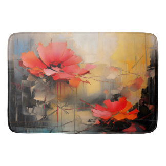Crimson Silence – Abstract Poppies in Urban Light Bath Mat
