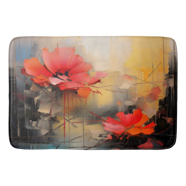 Crimson Silence – Abstract Poppies in Urban Light Bath Mat (Front)