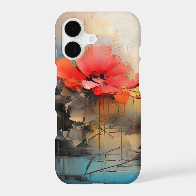 Crimson Silence – Abstract Poppies in Urban Light iPhone Case (Back)
