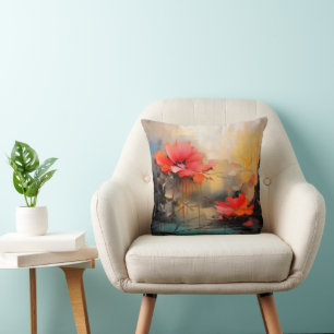 Crimson Silence – Abstract Poppies in Urban Light Throw Pillow