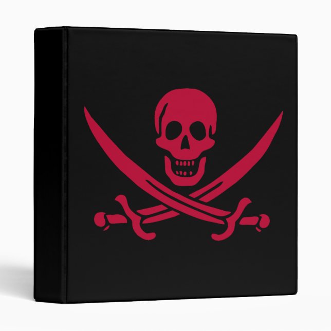 Crimson Skull & Swords Pirate flag of Calico Jack 3 Ring Binder (Front/Spine)