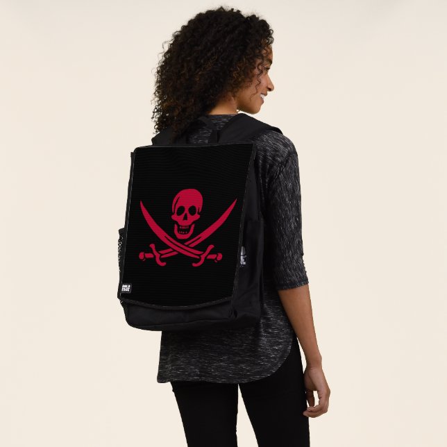 Crimson Skull & Swords Pirate flag of Calico Jack Backpack (Worn)