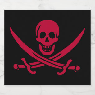 Crimson Skull & Swords Pirate flag of Calico Jack Beer Bottle Label