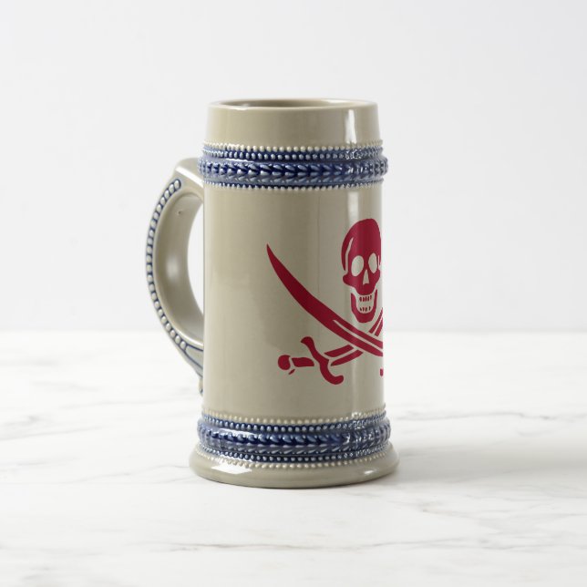 Crimson Skull & Swords Pirate flag of Calico Jack Beer Stein (Front Left)