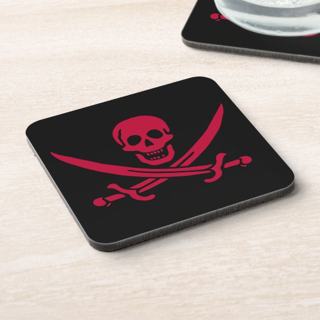 Crimson Skull & Swords Pirate flag of Calico Jack Beverage Coaster (Left Side)
