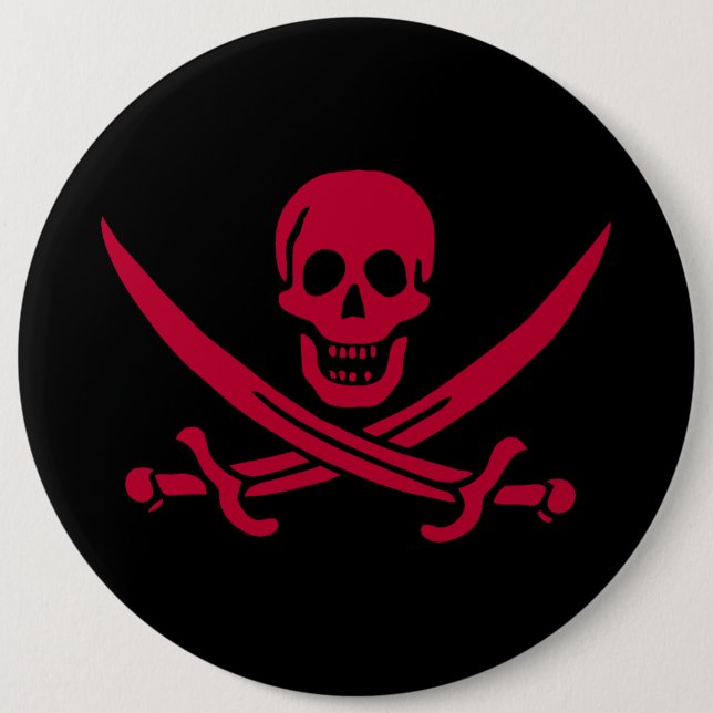 Crimson Skull & Swords Pirate flag of Calico Jack Button (Front)